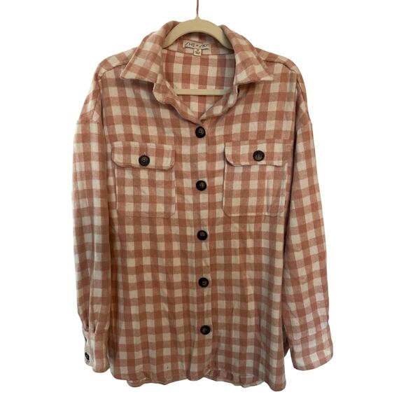 She & Sky Coral Plaid Shacket - Western Feminine - M - Picture 6 of 13